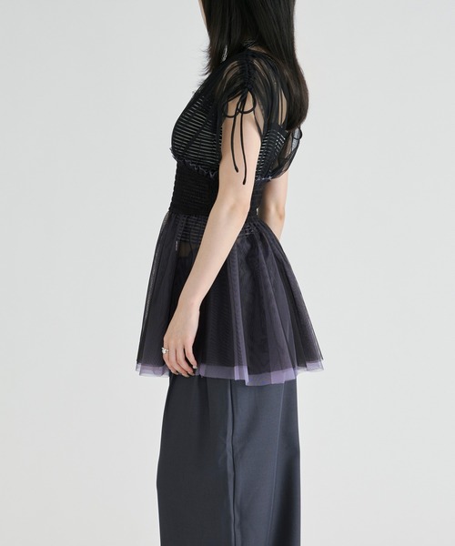 Ezick(エジック)の「2way layered tulle tops/2wayシャーリングチュールトップス(その他トップス・レディース・ネイビー/ブラック・FREE)」の20枚目の写真