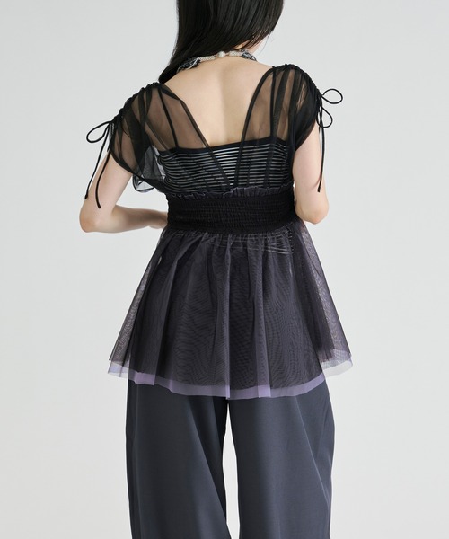 Ezick(エジック)の「2way layered tulle tops/2wayシャーリングチュールトップス(その他トップス・レディース・ネイビー/ブラック・FREE)」の22枚目の写真