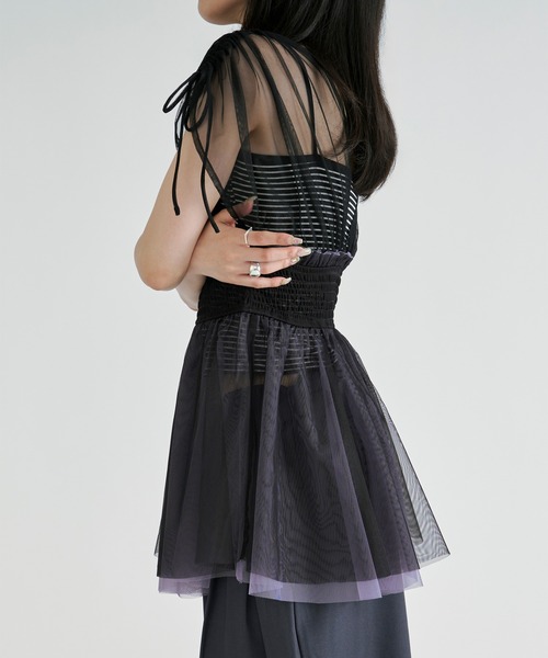 Ezick(エジック)の「2way layered tulle tops/2wayシャーリングチュールトップス(その他トップス・レディース・ネイビー/ブラック・FREE)」の21枚目の写真
