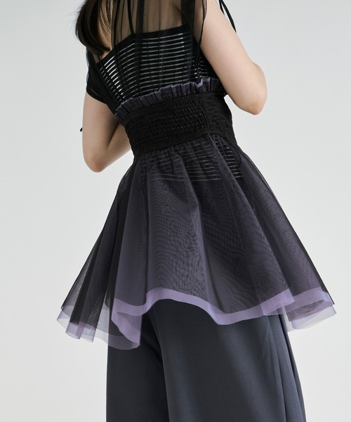 Ezick(エジック)の「2way layered tulle tops/2wayシャーリングチュールトップス(その他トップス・レディース・ネイビー/ブラック・FREE)」の14枚目の写真