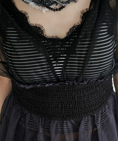 Ezick(エジック)の「2way layered tulle tops/2wayシャーリングチュールトップス(その他トップス・レディース・ネイビー/ブラック・FREE)」の12枚目の写真
