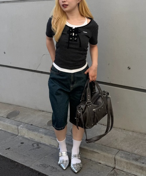 Another Branch olive des olive（アナザーブランチオリーブデオリーブ）の「レースアップレイヤード風PO（Tシャツ/カットソー・レディース・ブラック/その他12/ブラウン/ドット・FREE）」の13枚目の写真