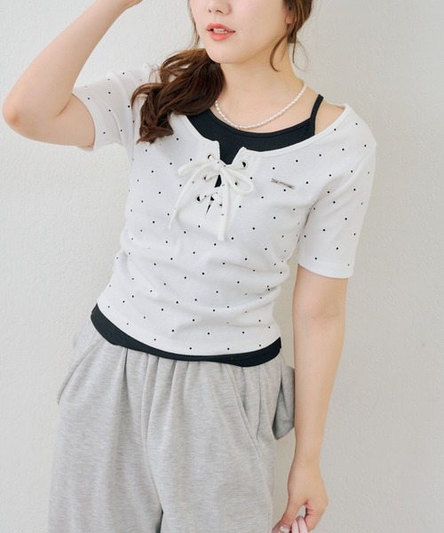 Another Branch olive des olive（アナザーブランチオリーブデオリーブ）の「レースアップレイヤード風PO（Tシャツ/カットソー・レディース・ブラック/その他12/ブラウン/ドット・FREE）」の17枚目の写真