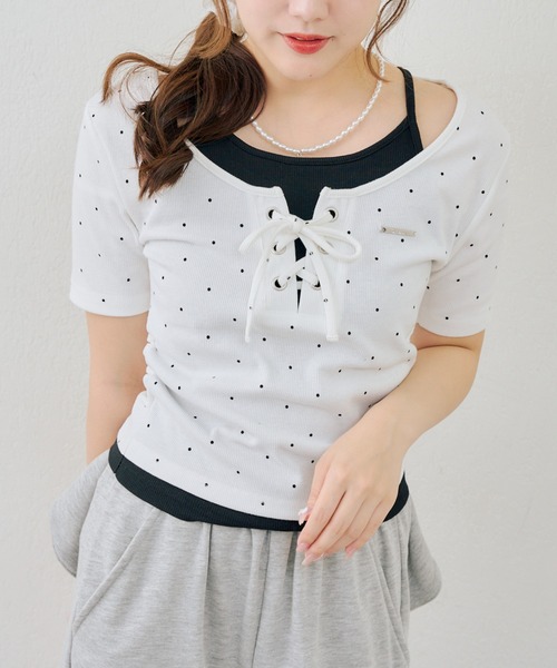 Another Branch olive des olive（アナザーブランチオリーブデオリーブ）の「レースアップレイヤード風PO（Tシャツ/カットソー・レディース・ブラック/その他12/ブラウン/ドット・FREE）」の21枚目の写真