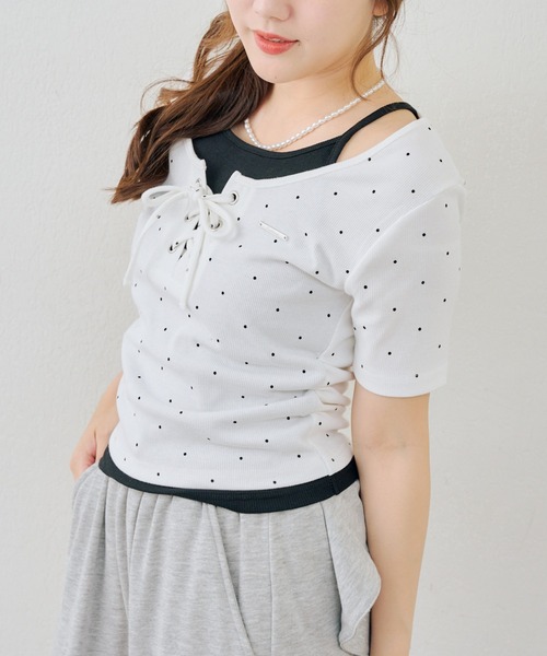 Another Branch olive des olive（アナザーブランチオリーブデオリーブ）の「レースアップレイヤード風PO（Tシャツ/カットソー・レディース・ブラック/その他12/ブラウン/ドット・FREE）」の18枚目の写真