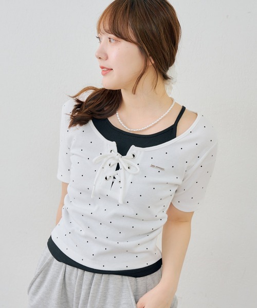 Another Branch olive des olive（アナザーブランチオリーブデオリーブ）の「レースアップレイヤード風PO（Tシャツ/カットソー・レディース・ブラック/その他12/ブラウン/ドット・FREE）」の19枚目の写真