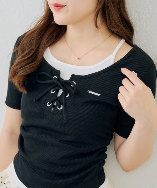 Another Branch olive des olive（アナザーブランチオリーブデオリーブ）の「レースアップレイヤード風PO（Tシャツ/カットソー・レディース・ブラック/その他12/ブラウン/ドット・FREE）」の22枚目の写真