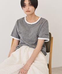 ランダムロゴ刺繍リンガーTシャツ