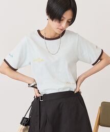 ランダムロゴ刺繍リンガーTシャツ