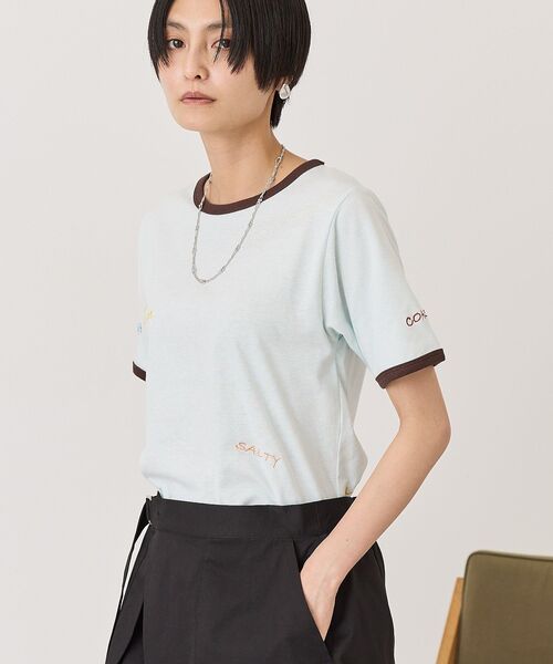 AMERICAN HOLIC(アメリカンホリック)の「ランダムロゴ刺繍リンガーTシャツ(Tシャツ/カットソー・レディース・ミント/ホワイト/チャコールグレー・M/L)」の5枚目の写真