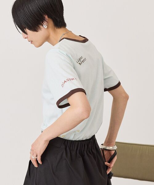 AMERICAN HOLIC(アメリカンホリック)の「ランダムロゴ刺繍リンガーTシャツ(Tシャツ/カットソー・レディース・ミント/ホワイト/チャコールグレー・M/L)」の6枚目の写真