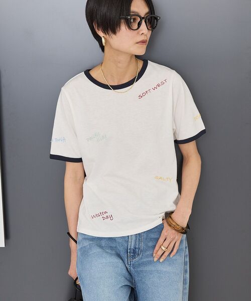AMERICAN HOLIC(アメリカンホリック)の「ランダムロゴ刺繍リンガーTシャツ(Tシャツ/カットソー・レディース・ミント/ホワイト/チャコールグレー・M/L)」の11枚目の写真