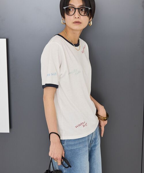 AMERICAN HOLIC(アメリカンホリック)の「ランダムロゴ刺繍リンガーTシャツ(Tシャツ/カットソー・レディース・ミント/ホワイト/チャコールグレー・M/L)」の12枚目の写真