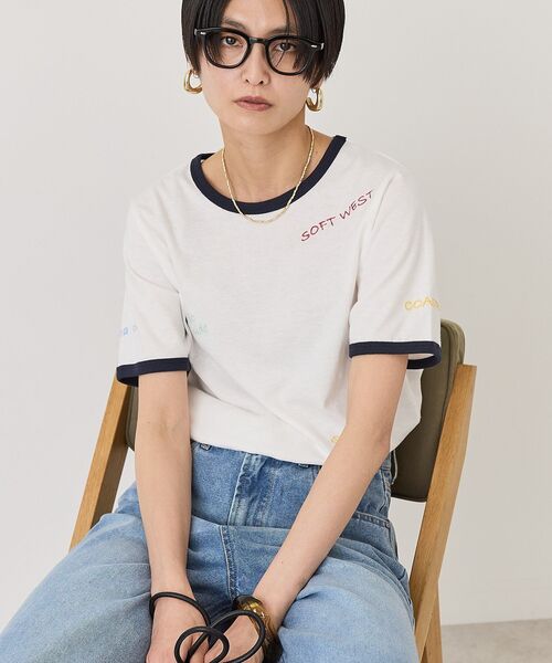 AMERICAN HOLIC(アメリカンホリック)の「ランダムロゴ刺繍リンガーTシャツ(Tシャツ/カットソー・レディース・ミント/ホワイト/チャコールグレー・M/L)」の14枚目の写真