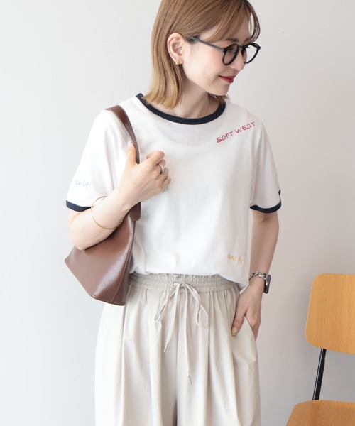 セール】ランダムロゴ刺繍リンガーTシャツ（Tシャツ/カットソー