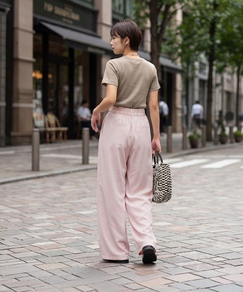 STYLE DELI(スタイルデリ)の「サマーツイル生地カラーワイドパンツ(スラックス・レディース・ピンク/イエロー・FREE)」の7枚目の写真