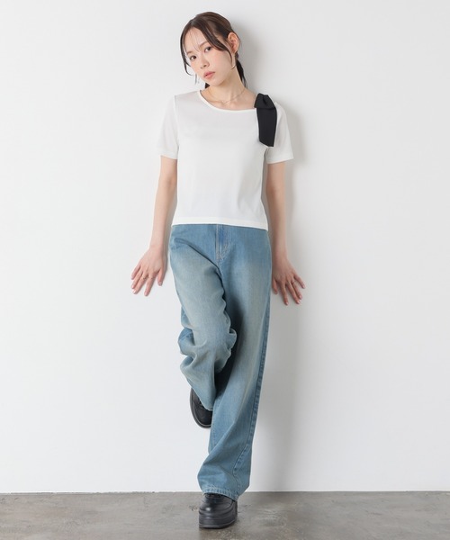 Honeys(ハニーズ)の「【ハニさら・接触冷感・UVカット】肩リボンワンショルトップス(Tシャツ/カットソー・レディース・ネイビー/アイボリー/ブラウン/ヘザーチャコール・S/M/L)」の7枚目の写真