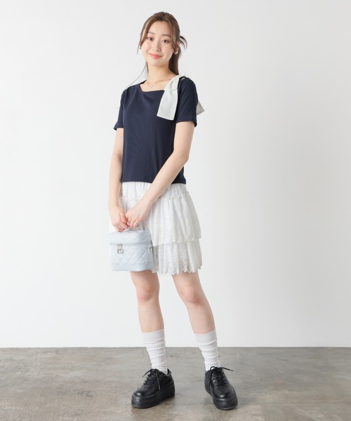 Honeys(ハニーズ)の「【ハニさら・接触冷感・UVカット】肩リボンワンショルトップス(Tシャツ/カットソー・レディース・ネイビー/アイボリー/ブラウン/ヘザーチャコール・S/M/L)」の9枚目の写真