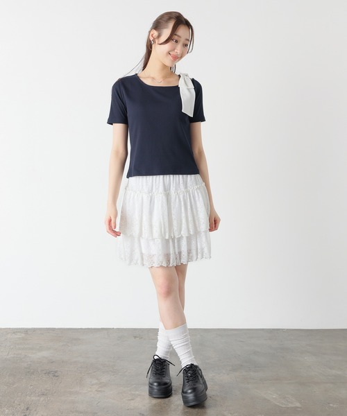 Honeys(ハニーズ)の「【ハニさら・接触冷感・UVカット】肩リボンワンショルトップス(Tシャツ/カットソー・レディース・ネイビー/アイボリー/ブラウン/ヘザーチャコール・S/M/L)」の10枚目の写真