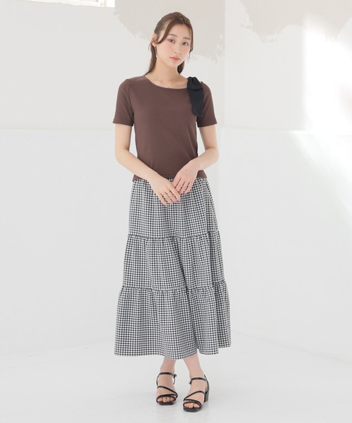 Honeys(ハニーズ)の「【ハニさら・接触冷感・UVカット】肩リボンワンショルトップス(Tシャツ/カットソー・レディース・ネイビー/アイボリー/ブラウン/ヘザーチャコール・S/M/L)」の15枚目の写真