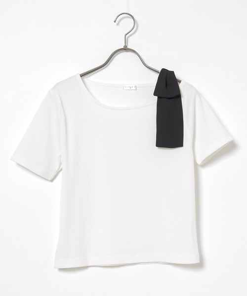 Honeys(ハニーズ)の「【ハニさら・接触冷感・UVカット】肩リボンワンショルトップス(Tシャツ/カットソー・レディース・ネイビー/アイボリー/ブラウン/ヘザーチャコール・S/M/L)」の18枚目の写真