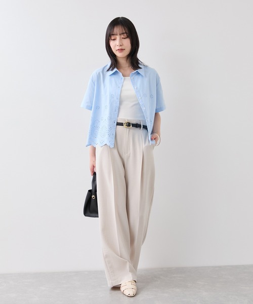 VIS(ビス)の「カットワークハーフスリーブシャツ(シャツ/ブラウス・レディース・ブラック/オフホワイト/サックスブルー・FREE)」の15枚目の写真