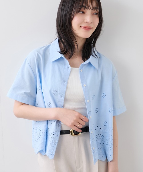 VIS(ビス)の「カットワークハーフスリーブシャツ(シャツ/ブラウス・レディース・ブラック/オフホワイト/サックスブルー・FREE)」の19枚目の写真