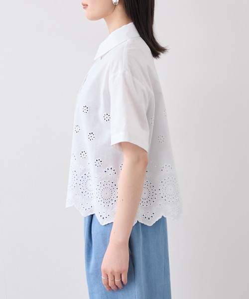 VIS(ビス)の「カットワークハーフスリーブシャツ(シャツ/ブラウス・レディース・ブラック/オフホワイト/サックスブルー・FREE)」の13枚目の写真