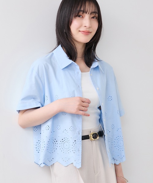 VIS(ビス)の「カットワークハーフスリーブシャツ(シャツ/ブラウス・レディース・ブラック/オフホワイト/サックスブルー・FREE)」の20枚目の写真