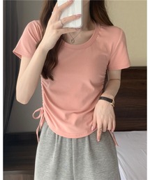 サイドドロストギャザー 半袖デザインTシャツ