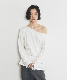 ロングスリーブショルダーアウトTシャツ_アイボリー