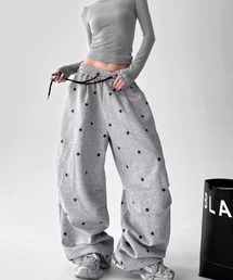 星柄総柄ドローストリングワイドスウェットパンツ