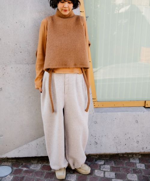 CAROUSE LAMBRA（ケラウズランブラ）の「2TAC WIDE PANTS（スウェットパンツ・レディース・ベージュ/ネイビー・FREE）」の5枚目の写真