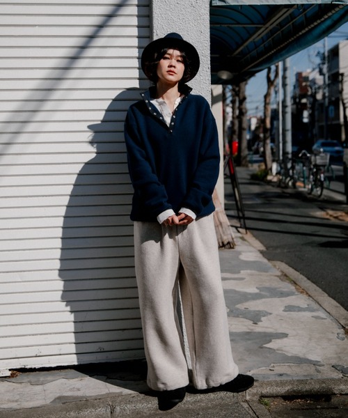 CAROUSE LAMBRA（ケラウズランブラ）の「2TAC WIDE PANTS（スウェットパンツ・レディース・ベージュ/ネイビー・FREE）」の4枚目の写真