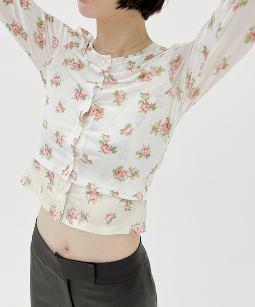 EDIT. FOR LULU（エディットフォールル）の「【YUHAN WANG/ユハン ワン】rose print twinset blouse（Tシャツ/カットソー・レディース・ホワイト・FREE）」の14枚目の写真