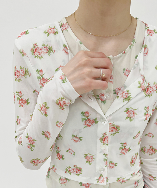 EDIT. FOR LULU（エディットフォールル）の「【YUHAN WANG/ユハン ワン】rose print twinset blouse（Tシャツ/カットソー・レディース・ホワイト・FREE）」の11枚目の写真
