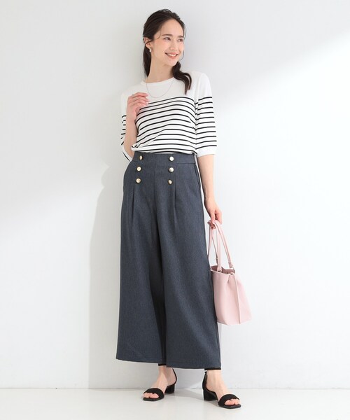 SHOO・LA・RUE(シューラルー)の「【S-LL/洗濯機可】金ボタンがアクセント デニム調ワイドパンツ(その他パンツ・レディース・ネイビー/ブラック/ブルー・04/03/02/01)」の12枚目の写真