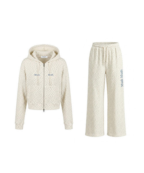 [SET] ワッフルトレーニングフード ジップアップ パンツ セット（アイボリー）