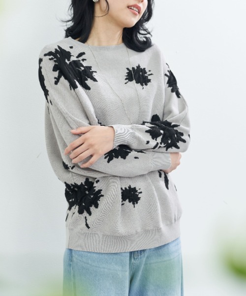 BELLUNA(ベルーナ)の「大人の花柄ジャカードニットプルオーバー(ニット/セーター・レディース・グレー系/チャコール・FREE)」の18枚目の写真