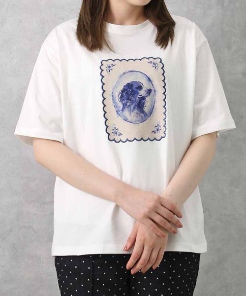 Bleu Bleuet（ブルーブルーエ）の「le petaleヴィンテージdogTシャツ（Tシャツ/カットソー・レディース・ホワイト系その他/ホワイト系その他2/グレー系その他2/グレー系その他・FREE）」の2枚目の写真