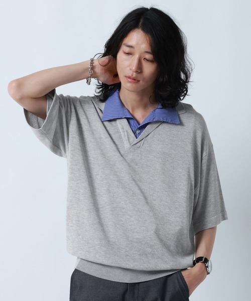 RAGEBLUE（レイジブルー）の「DOCKING SKIPPER KNIT POLO SHIRTS/ドッキンクスキッパーニットポロシャツ（ポロシャツ・メンズ・ブラック/グレー・MEDIUM/LARGE）」の2枚目の写真