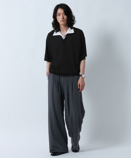 RAGEBLUE（レイジブルー）の「DOCKING SKIPPER KNIT POLO SHIRTS/ドッキンクスキッパーニットポロシャツ（ポロシャツ・メンズ・ブラック/グレー・MEDIUM/LARGE）」の4枚目の写真