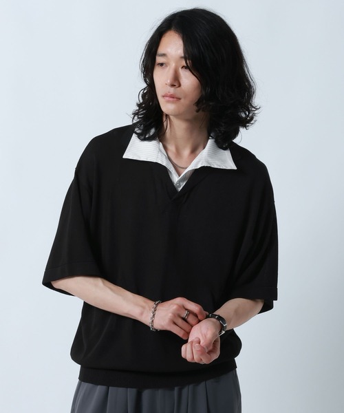 RAGEBLUE（レイジブルー）の「DOCKING SKIPPER KNIT POLO SHIRTS/ドッキンクスキッパーニットポロシャツ（ポロシャツ・メンズ・ブラック/グレー・MEDIUM/LARGE）」の7枚目の写真