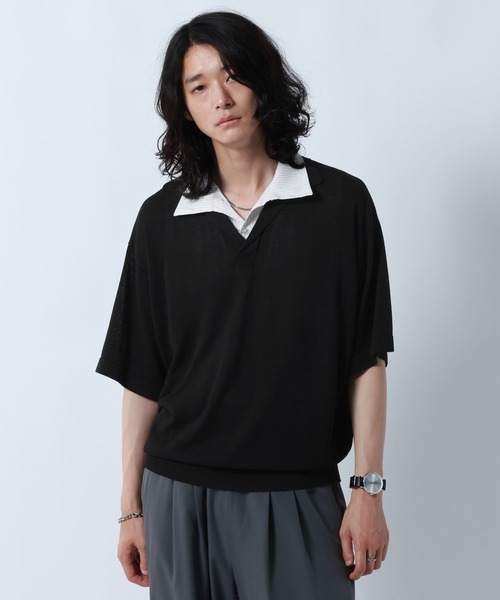 RAGEBLUE（レイジブルー）の「DOCKING SKIPPER KNIT POLO SHIRTS/ドッキンクスキッパーニットポロシャツ（ポロシャツ・メンズ・ブラック/グレー・MEDIUM/LARGE）」の8枚目の写真