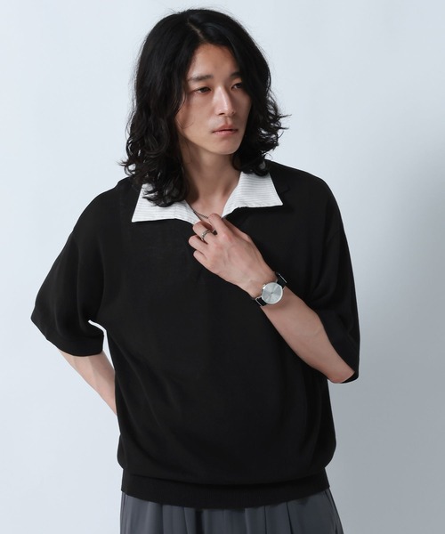 RAGEBLUE（レイジブルー）の「DOCKING SKIPPER KNIT POLO SHIRTS/ドッキンクスキッパーニットポロシャツ（ポロシャツ・メンズ・ブラック/グレー・MEDIUM/LARGE）」の9枚目の写真
