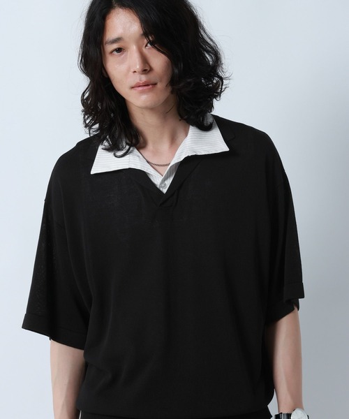 RAGEBLUE（レイジブルー）の「DOCKING SKIPPER KNIT POLO SHIRTS/ドッキンクスキッパーニットポロシャツ（ポロシャツ・メンズ・ブラック/グレー・MEDIUM/LARGE）」の10枚目の写真