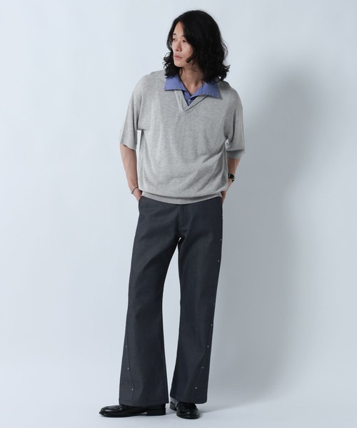 RAGEBLUE（レイジブルー）の「DOCKING SKIPPER KNIT POLO SHIRTS/ドッキンクスキッパーニットポロシャツ（ポロシャツ・メンズ・ブラック/グレー・MEDIUM/LARGE）」の12枚目の写真