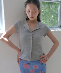 BUTTON HALF T-SHIRT - GRAY