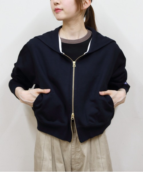 ORCIVAL(オーシバル)の「ORCIVAL/オーシバル フレンチテリージップセーラー FRENCH TERRY ZIP SAILOR OR-C0428 FWZ(パーカー・レディース・ヘザーグレー/ダークネイビー・2)」の2枚目の写真