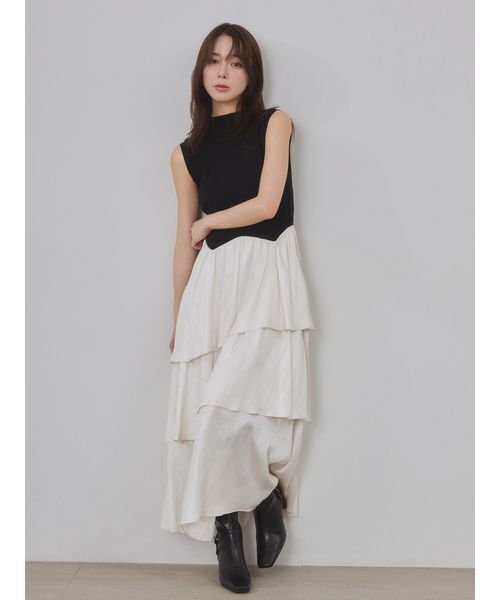 FRAY I.D(フレイアイディー)の「【00サイズあり】ティアードドッキングニットワンピース(ワンピース・レディース・モカ/バーガンディー/ブラック・00/1/0)」の2枚目の写真